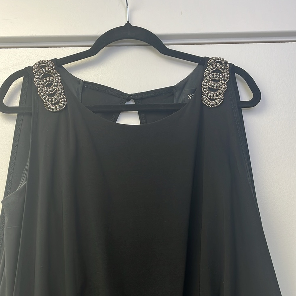 XSCAPE Women’s Black Blouson Short Length Bodice Brooch Sleeveless Dress 14p - Picture 3 of 8